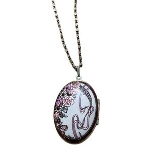 Michaela Frey Austria Hand Painted Enamel Silver Floral Art Necklace